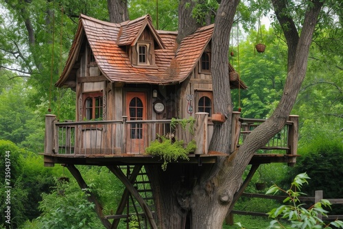 Cute little tree house for kids in the forest © Александр Лобач