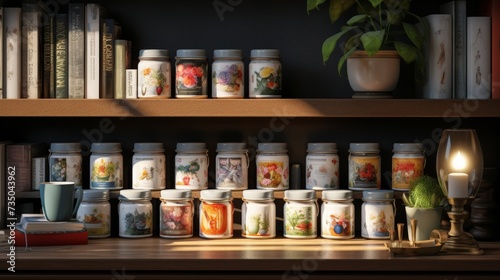 Diverse Collection of Jars on a Shelf