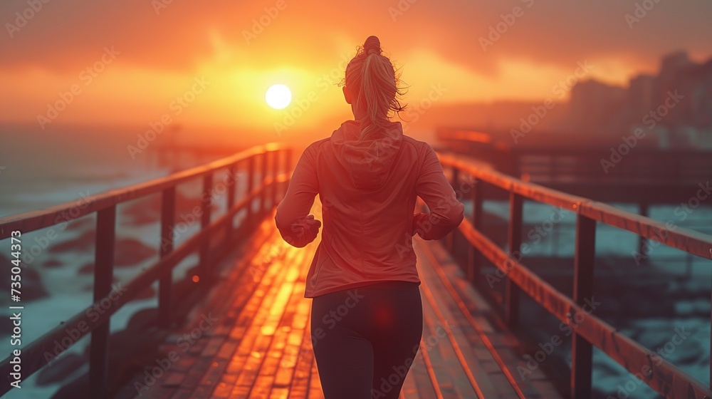 Fototapeta premium Healthy lifestyle, sporty woman running early in the forest area, healthy fitness concept.