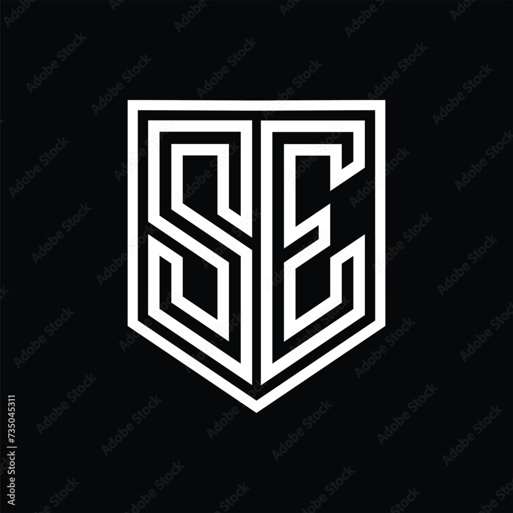 SE Letter Logo monogram shield geometric line inside shield isolated style design SE Letter Logo monogram shield geometric line inside shield isolated style design