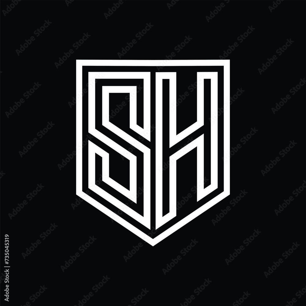 SH Letter Logo monogram shield geometric line inside shield isolated style design SH Letter Logo monogram shield geometric line inside shield isolated style design