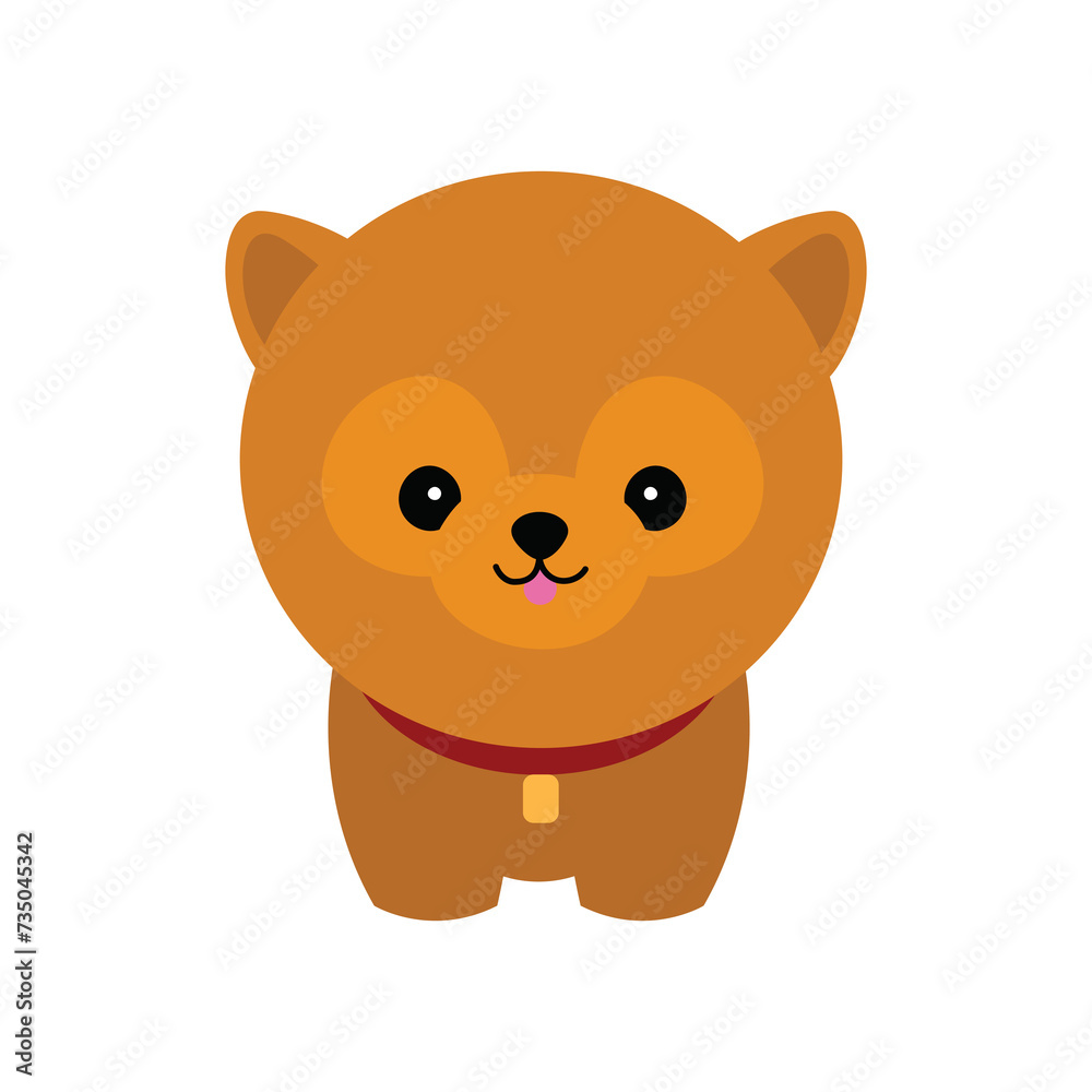 Naklejka premium Cute dog vector portrait. Cartoon cutie dog or puppy character design with flat color. Funny pet animal isolated on white background. Brown, white, gray, small, little kids toy. Stickers, wall art
