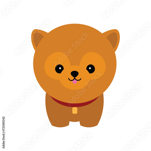 Cute dog vector portrait. Cartoon cutie dog or puppy character design with flat color. Funny pet animal isolated on white background. Brown  white  gray  small  little kids toy. Stickers  wall art
