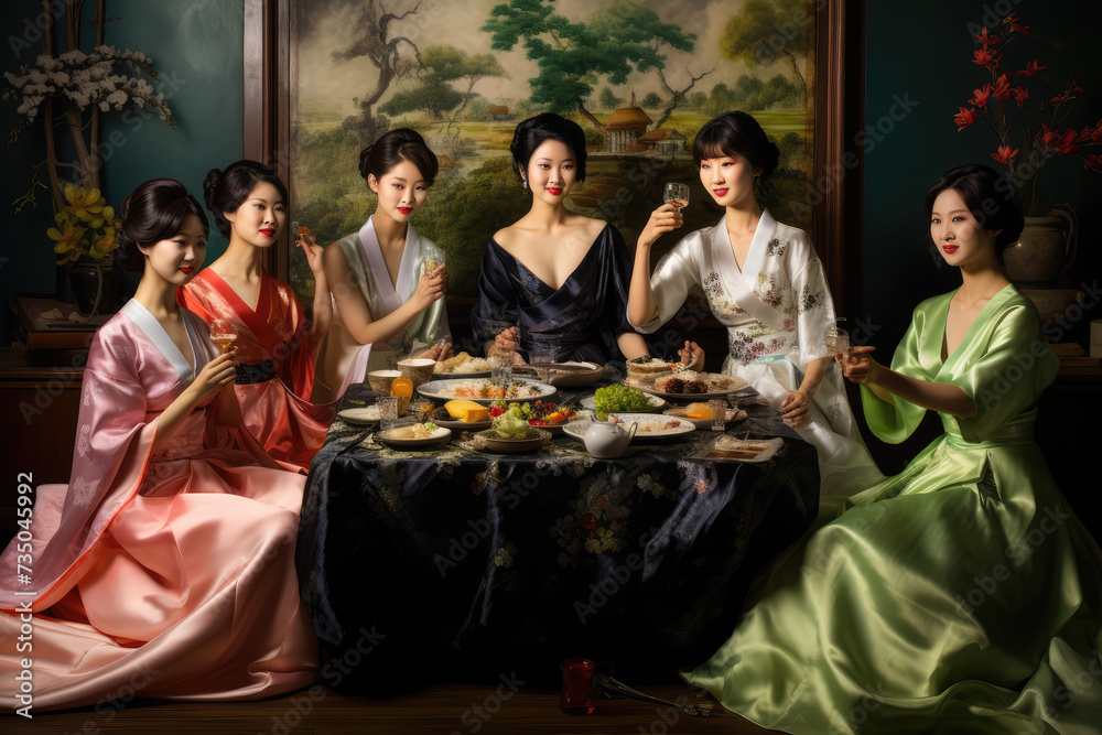 Fototapeta premium group of korean women party at home