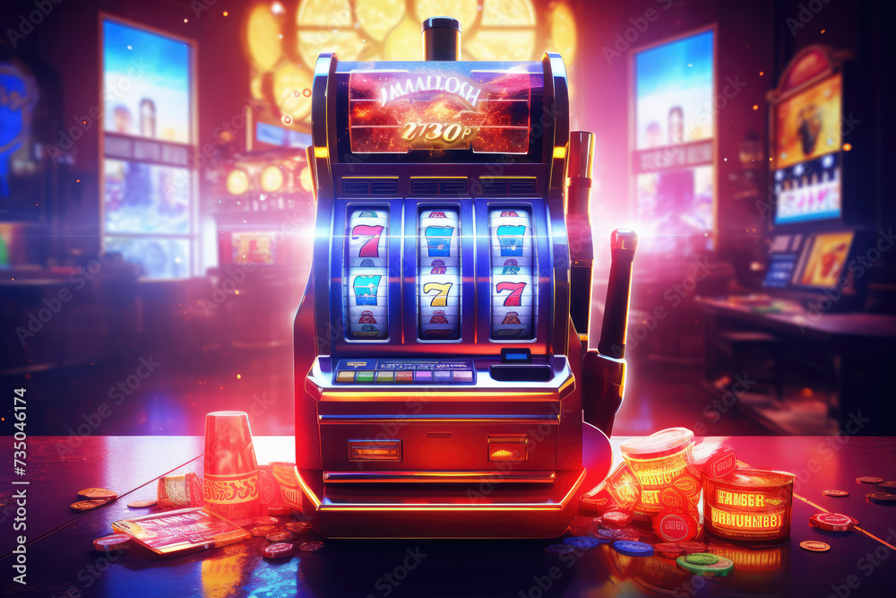 
hyperrealistic slot machine in a casino hitting jackpot