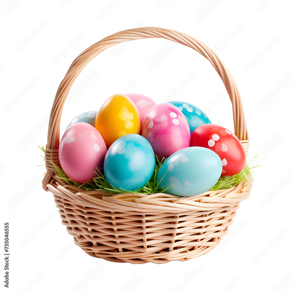 Colorful Easter eggs in a basket on a transparent background Colorful Easter eggs in a basket on a transparent background