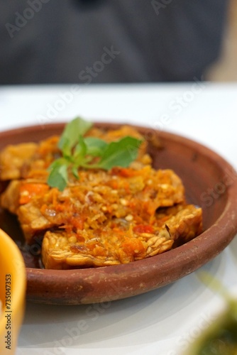 Tempe Penyet Sego Tempong, a traditional food typical of Banyuwangi Indonesia photo