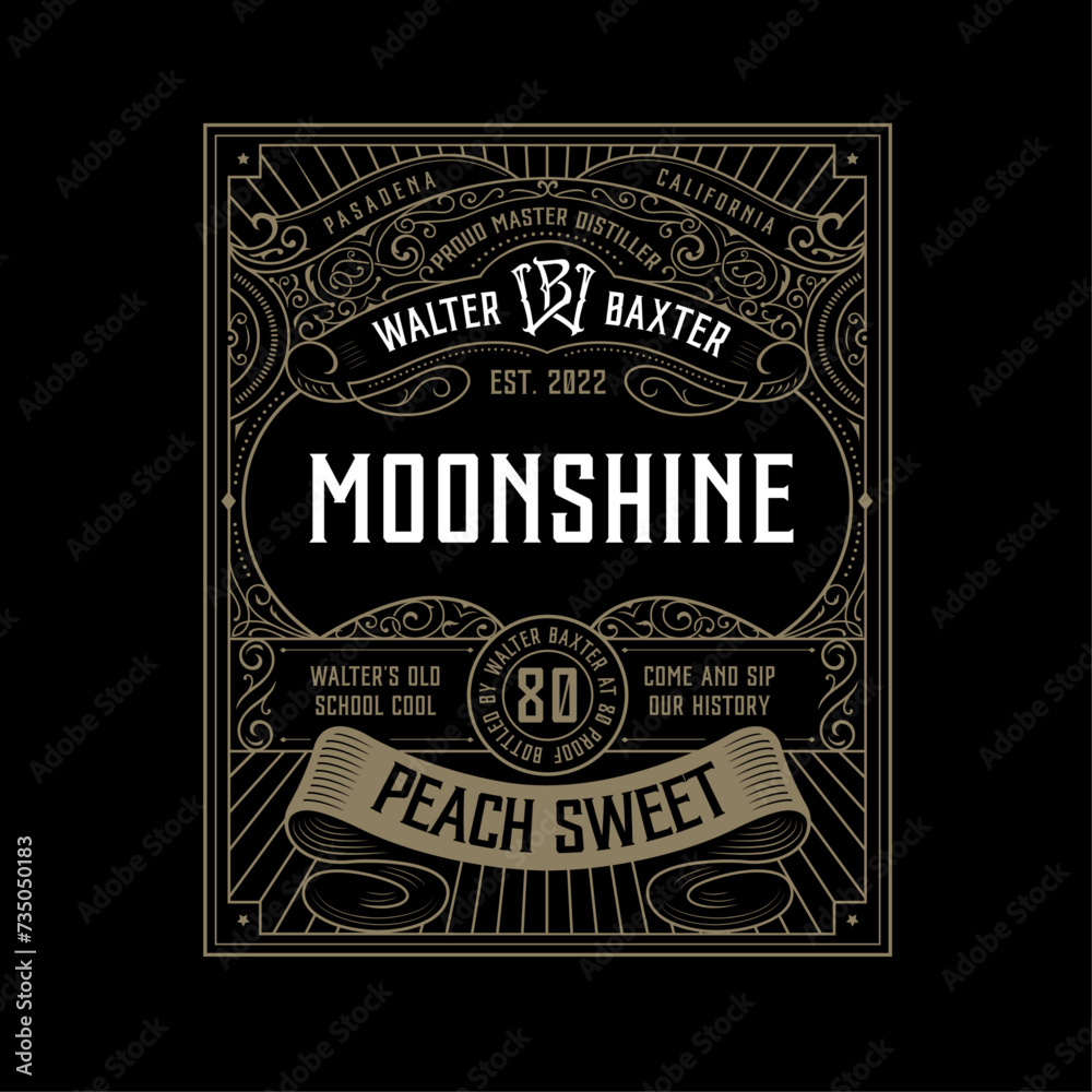 Vintage Moonshine Label Design with WB Monogram