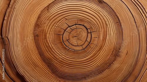 A close-up image of warm-toned cut wood, showing detailed tree rings and the cross-section of a tree trunk.