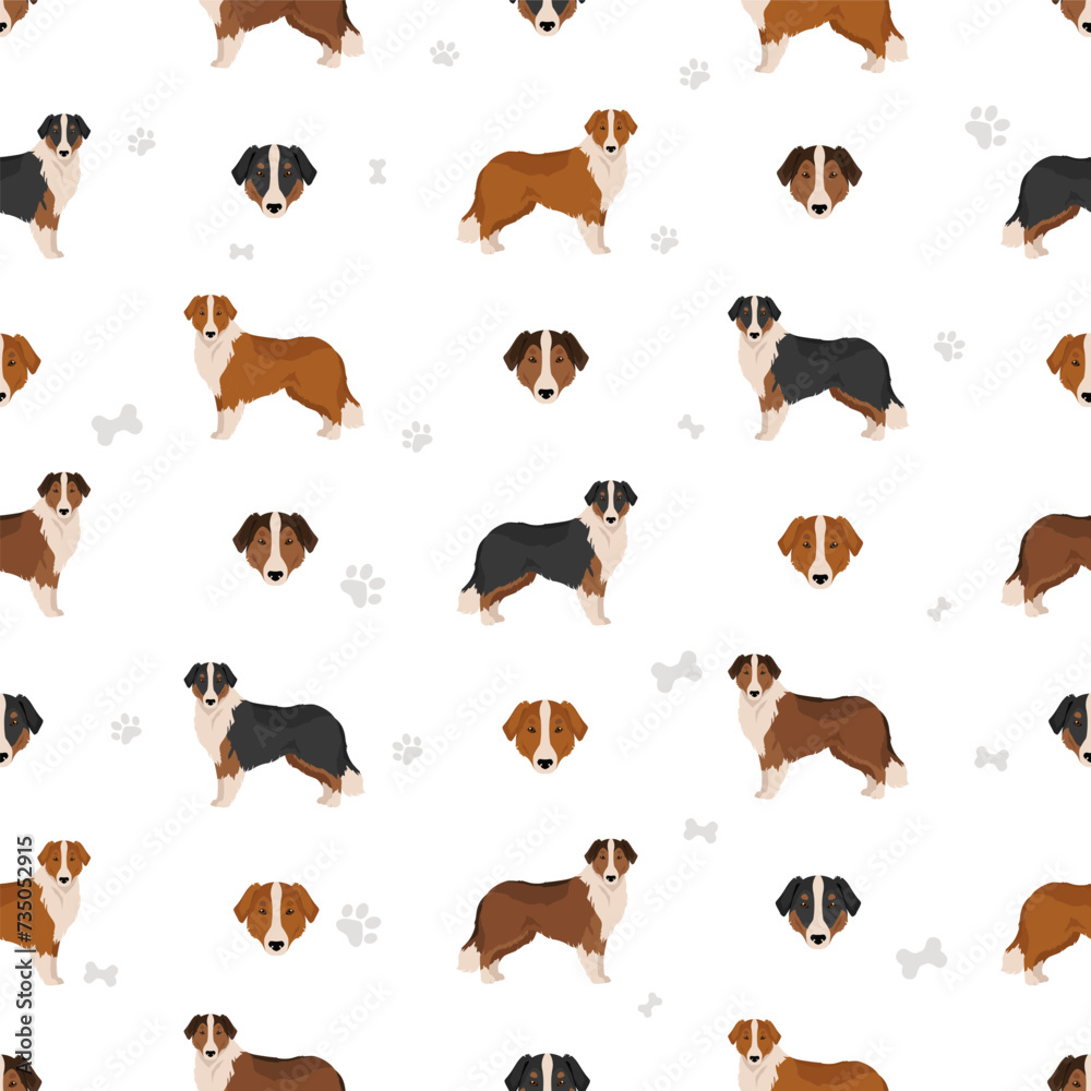 Old time farm shepherd seamless pattern. Different coat colors set