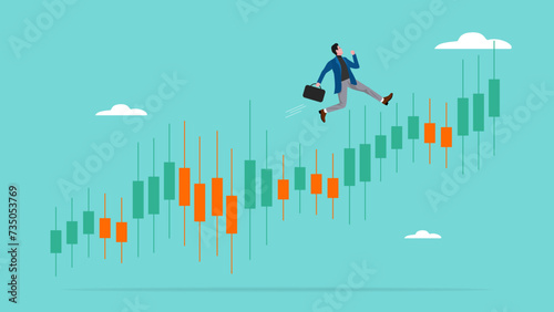 investment or business growth with the concept of happy businessman run up the growth graph, business growth followed by a lot of income, profit performance, investment sales growth concept