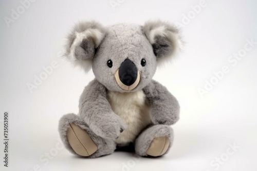 Detailed, adorable koala plush toy on a white background with a wide-angle perspective and a shallow depth of field. Generative AI © Freddie