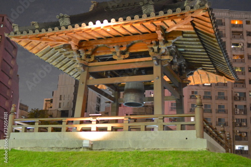 Nishi Honganji Square and Bell Tower at night