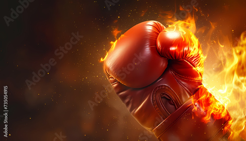flaming boxing glove on neutral background