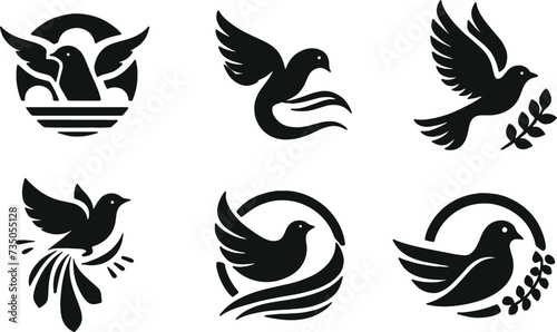 Set of birds vector silhouettes for logo clipart design concept, isolated on a white background