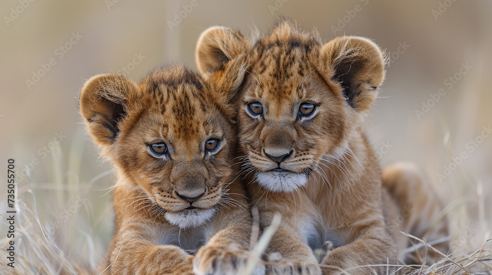 Portrait of lion cubs in the forest Portrait of lion cubs in the forest