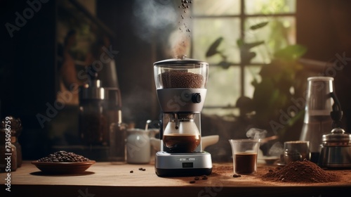 Coffee Maker on Wooden Table