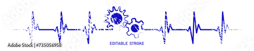 Editable lines grunge heart rhythm design with gears cogwheel, heartbeat line vector design to use in healthcare, medical business, healthy lifestyle, medicine and ekg concept illustration projects. 