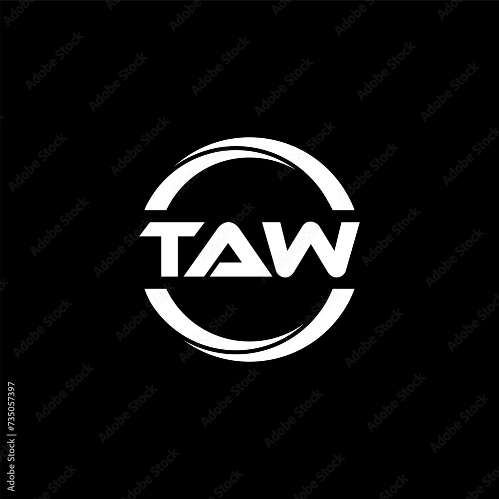 TAW letter logo design with black background in illustrator, cube logo, vector logo, modern alphabet font overlap style. calligraphy designs for logo, Poster, Invitation, etc.