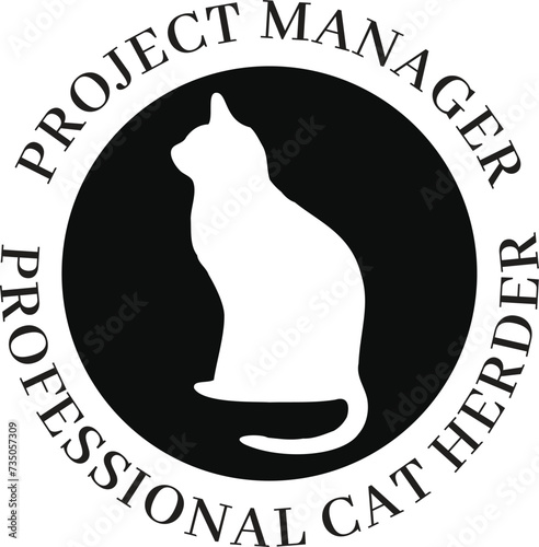 Sitting cat round silhouette. black and white illustration design. funny cat herder. cat vet doctor photo