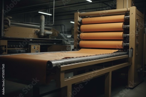 A time-lapse video of an automated machine stacking leather sheets. Generative AI