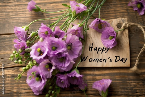 Joyful Women's Day Wishes: Text with Eustoma Flowers. Women Day