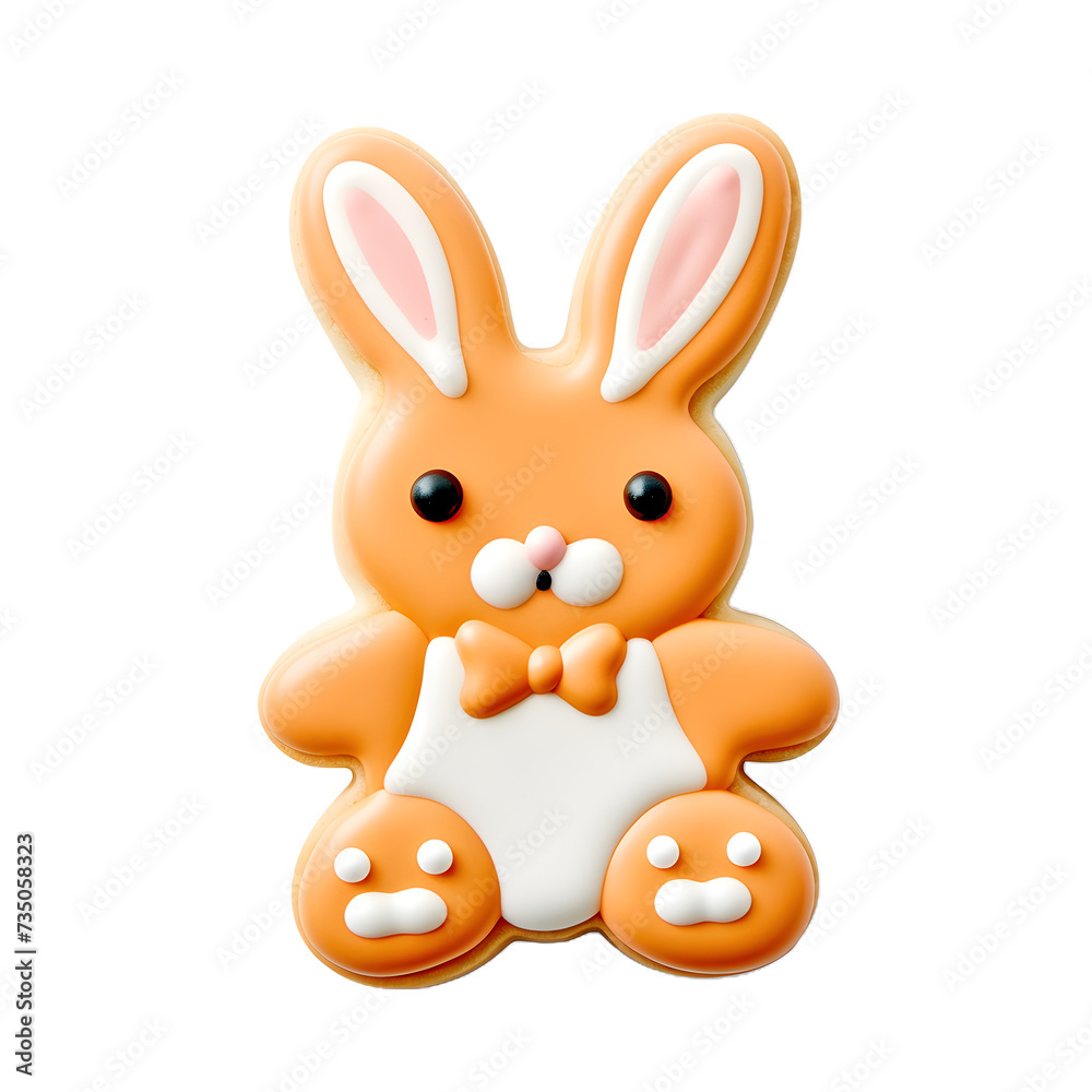Decorated easter bunny cookies with white icing and colorful details isolated on a transparent background Decorated easter bunny cookies with white icing and colorful details isolated on a transparent background