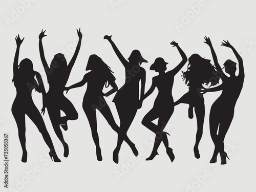 zumba silhouettes icon set  and women dancing vector 