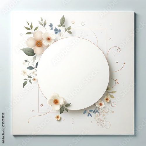 Minimal floral accents on edges, spacious white center for serene composition  for text or design