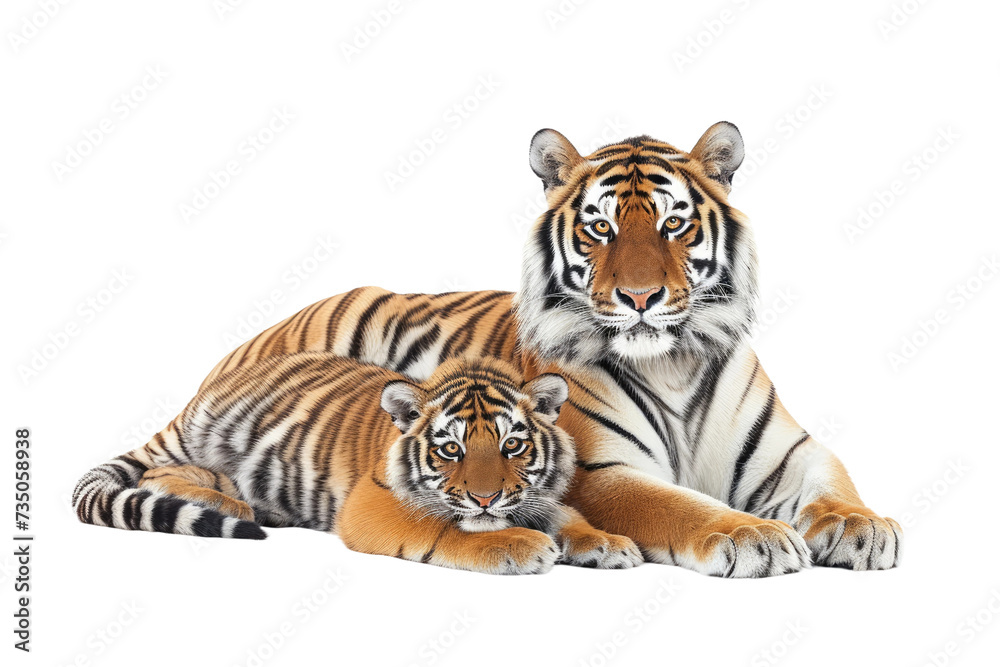 Jungle Affection Tiger with Tigress on Transparent Background, PNG