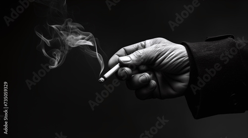 Photo en noir et blanc d'un homme fumeur tenant une cigarette dans sa main photo