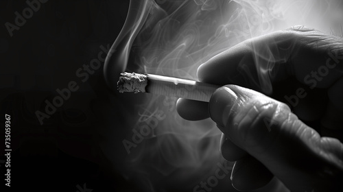 Photo en noir et blanc d'un homme fumeur tenant une cigarette dans sa main photo
