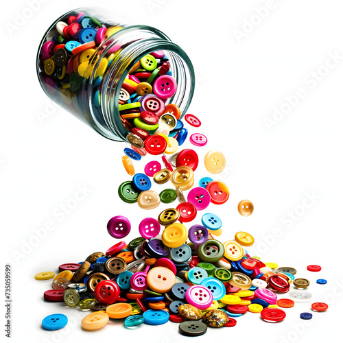 Spilled jar of buttons isolated on white background, pop-art, png 