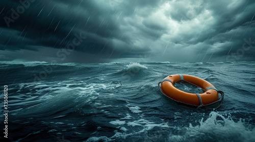 Lifebuoy in stormy sea