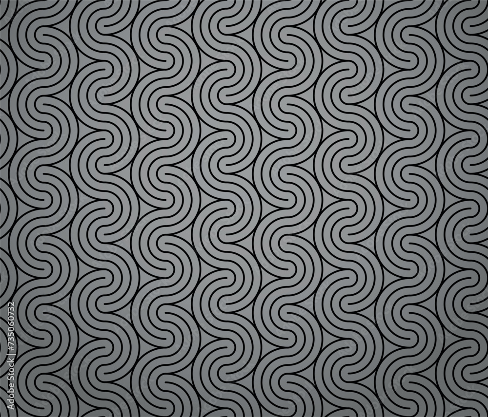 The geometric pattern with wavy lines. Seamless vector background. Black and gray texture. Simple lattice graphic design