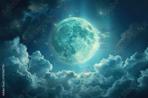 Full moon on sky at night. Background Generative AI © itchaznong