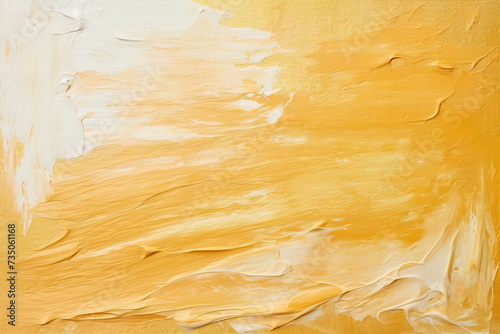 A close up of a yellow and white painting on a wall