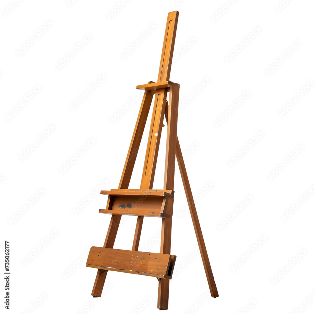 Classic wooden easel with a blank white canvas, standing upright, isolated on a white or transparent background Classic wooden easel with a blank white canvas, standing upright, isolated on a white or transparent background