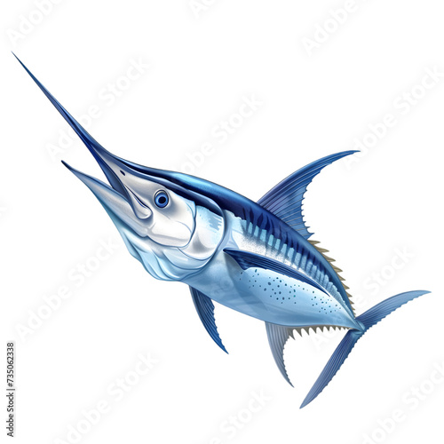 Detailed illustration of a blue marlin swordfish isolated on a white or transparent background