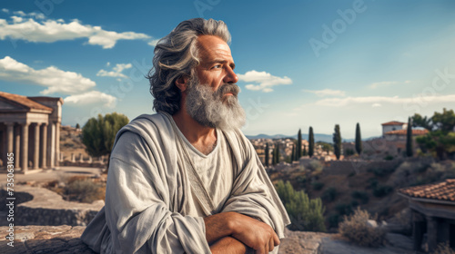 Greek philosopher sitting with his back to the Athenian Areopagus Generative AI Illustration