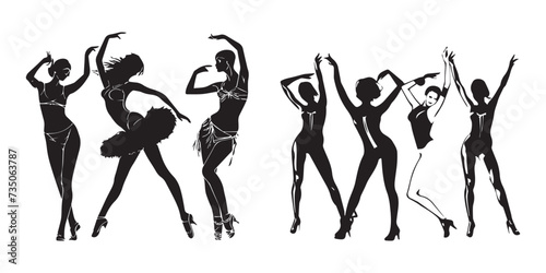 zumba silhouettes icon set, and women dancing vector 