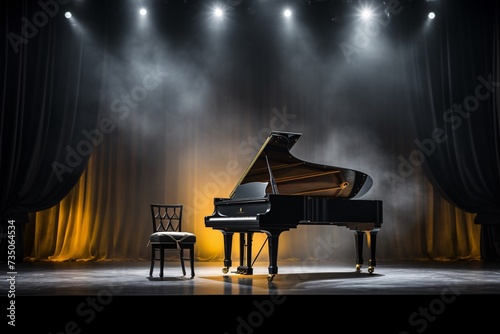 a piano and chair on a stage