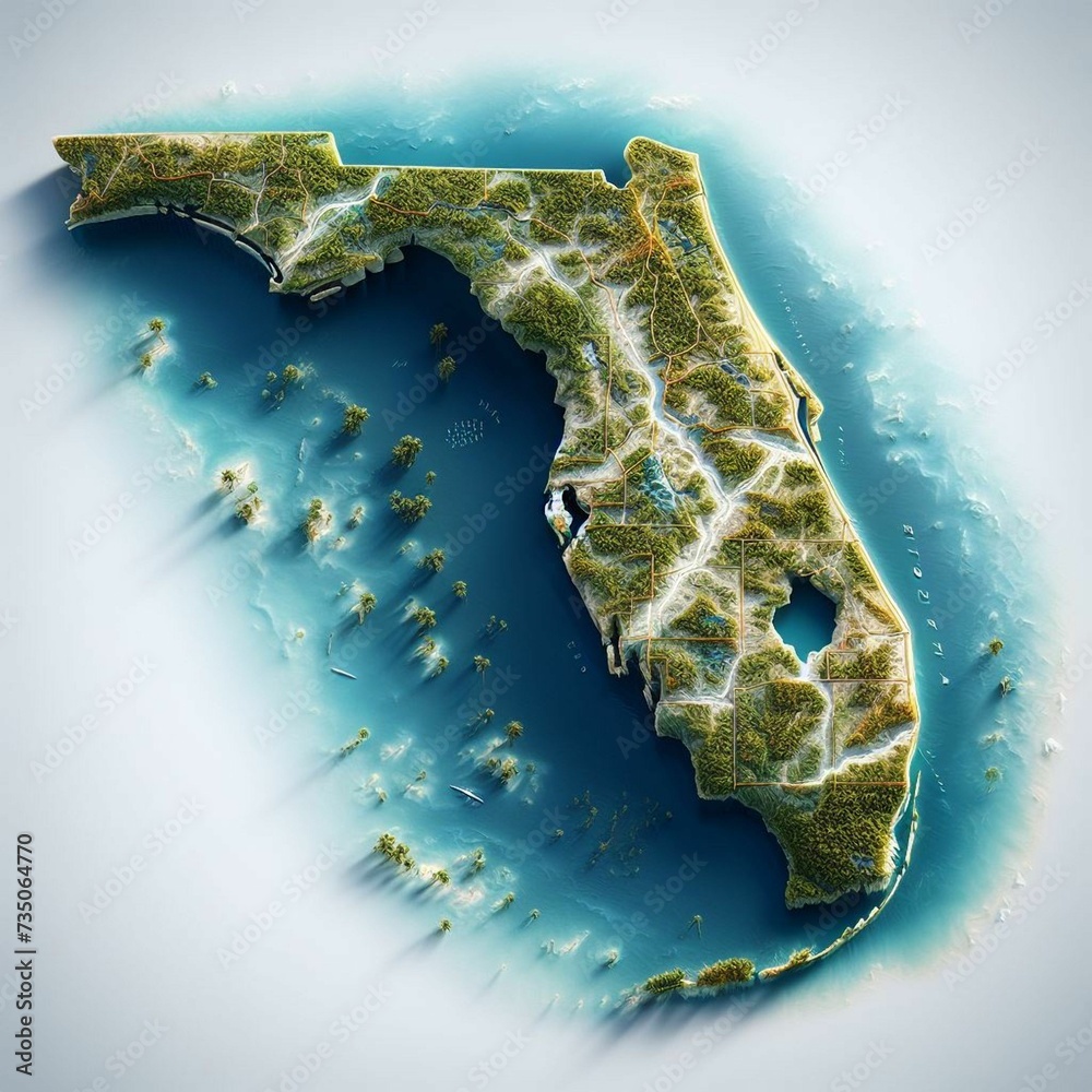 Detailed 3D Map of Florida Showing - 1000 F 735064770 ZE2kY6QHmhIVZiLHaaE72QA3vYWeGtqc 
