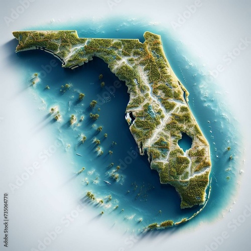Detailed 3D Map of Florida Showing Topography and Cities for Educational Purposes photo
