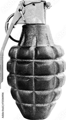 Billede på lærred Large halftone illustration of a hand grenade with a transparent background