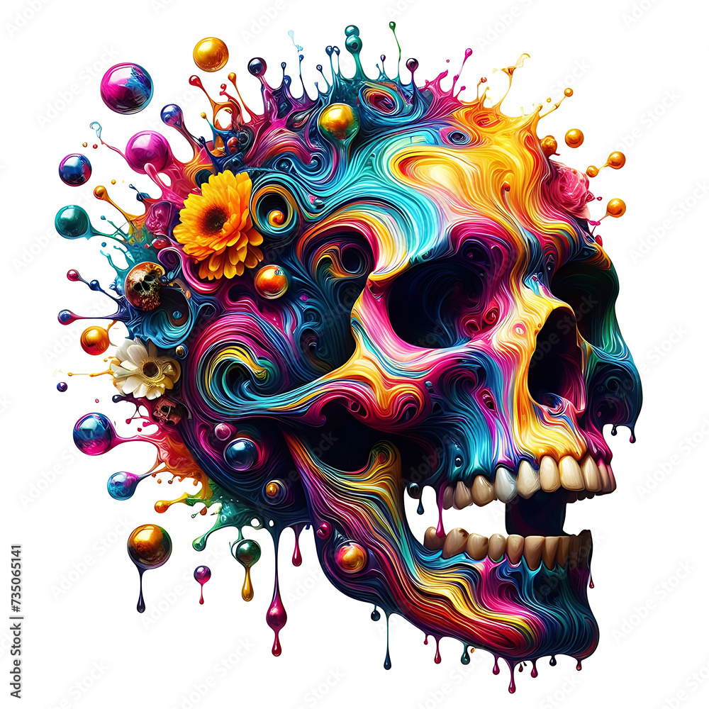 colorful skull with color splash, beautiful skull painting , skull abstract background
