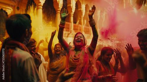 Vibrant Holi Festival Celebration with Colorful Powder - Joy, Unity, and Tradition in the Hindu Festival of Colors