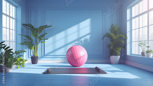 Fitness Fusion: Pink Fitball and Wellness Illustration. Generative AI