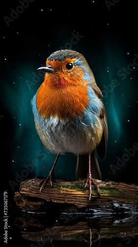 Robin bird on a branch in the forest. Generative Ai. © Naimur ID: #6618166