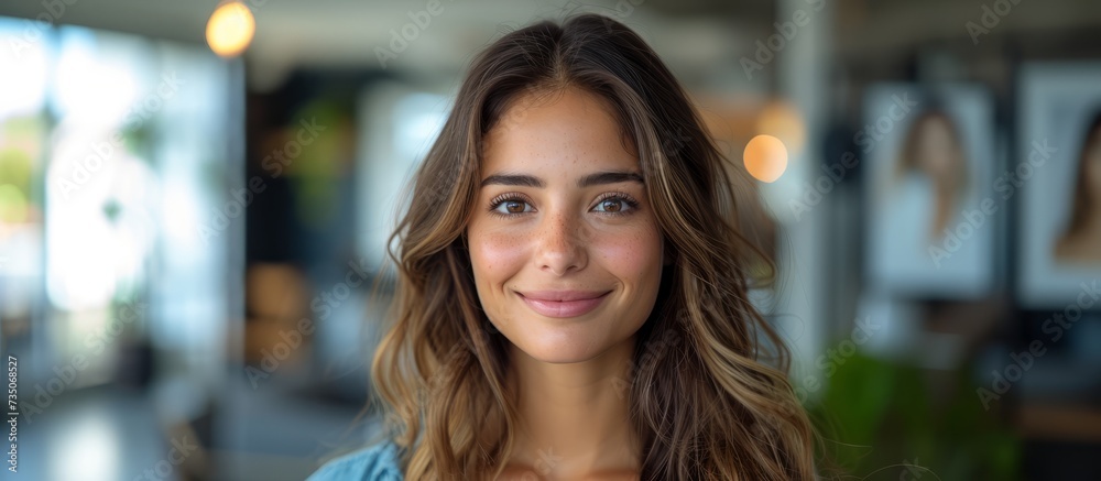 beautiful smiling Latina woman portrait looking at the camera.